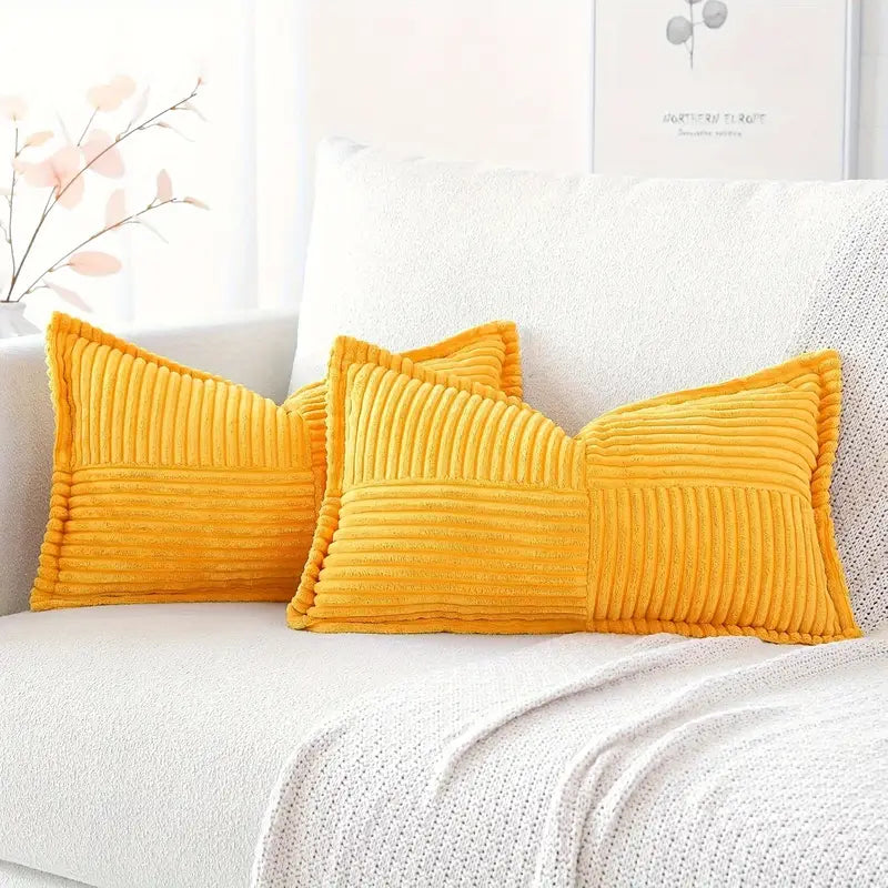 2 pièces coussin rectangulaire en velours côtelé à rayures