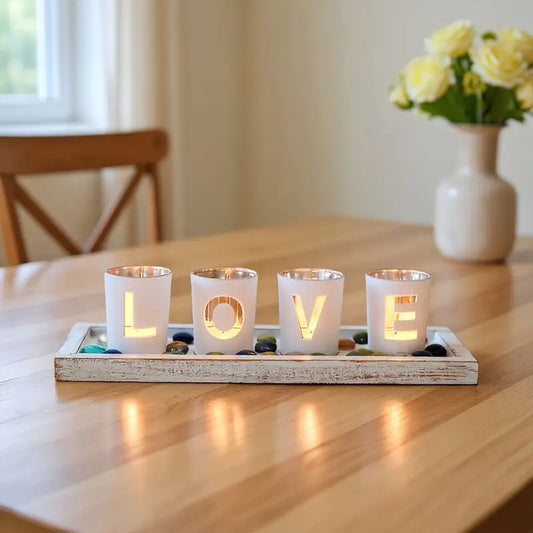 Ensemble de bougeoirs en bois + verre