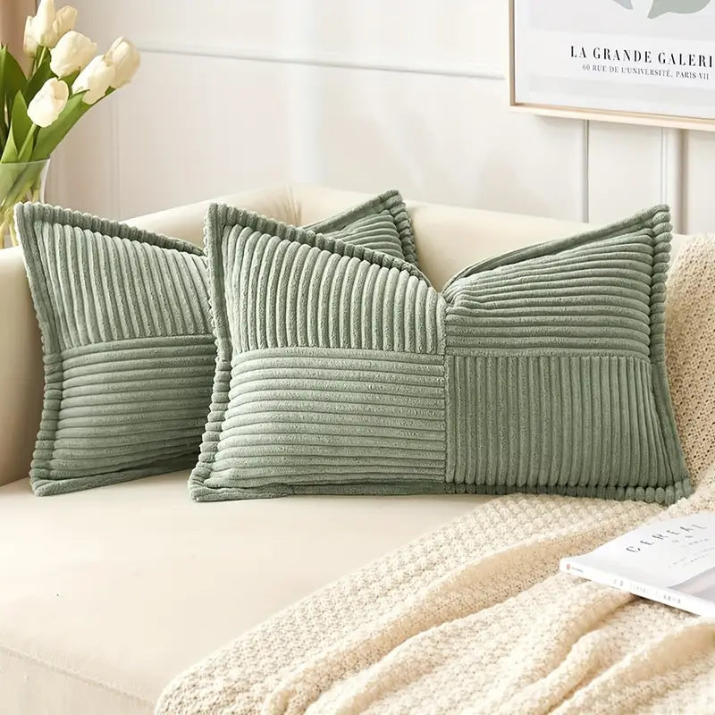 2 pièces coussin rectangulaire en velours côtelé à rayures