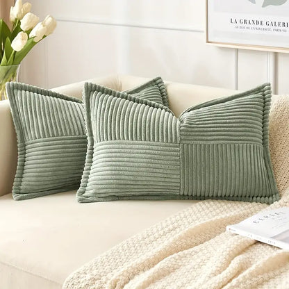 2 pièces coussin rectangulaire en velours côtelé à rayures