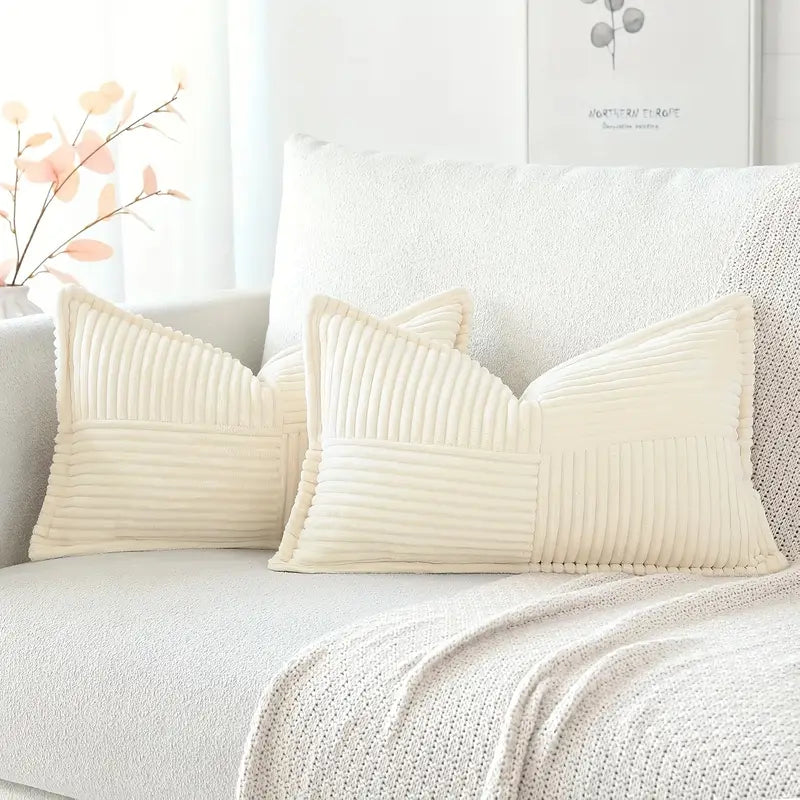 2 pièces coussin rectangulaire en velours côtelé à rayures