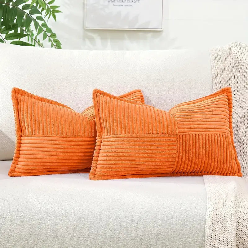 2 pièces coussin rectangulaire en velours côtelé à rayures