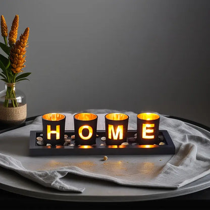 Ensemble de bougeoirs en bois + verre