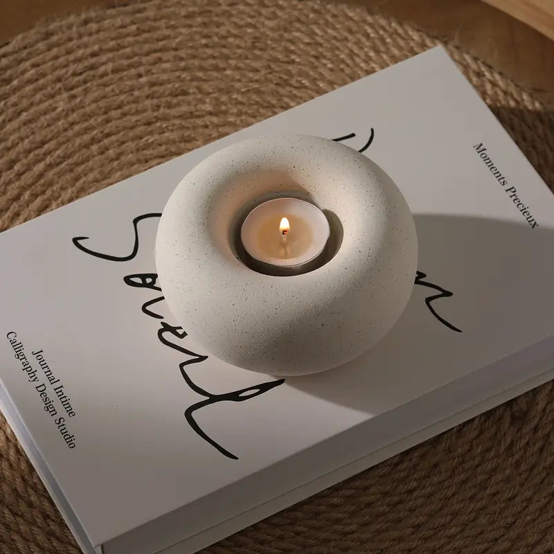 Porte-Bougie en Céramique Blanche à Motif Beignet