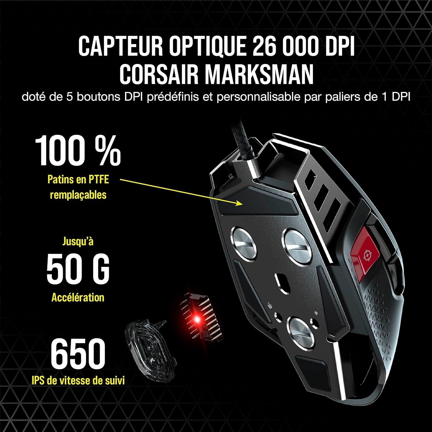 Corsair M65 RGB ULTRA Souris Gaming FPS Personnalisable - 26 000 DPI MARKSMAN, Switchs Optiques, Technologie d’hyper-traitement AXON, Contrôle de fusion de capteurs - Noir