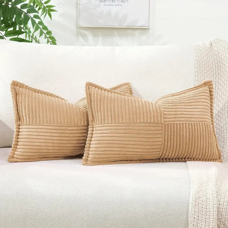 2 pièces coussin rectangulaire en velours côtelé à rayures