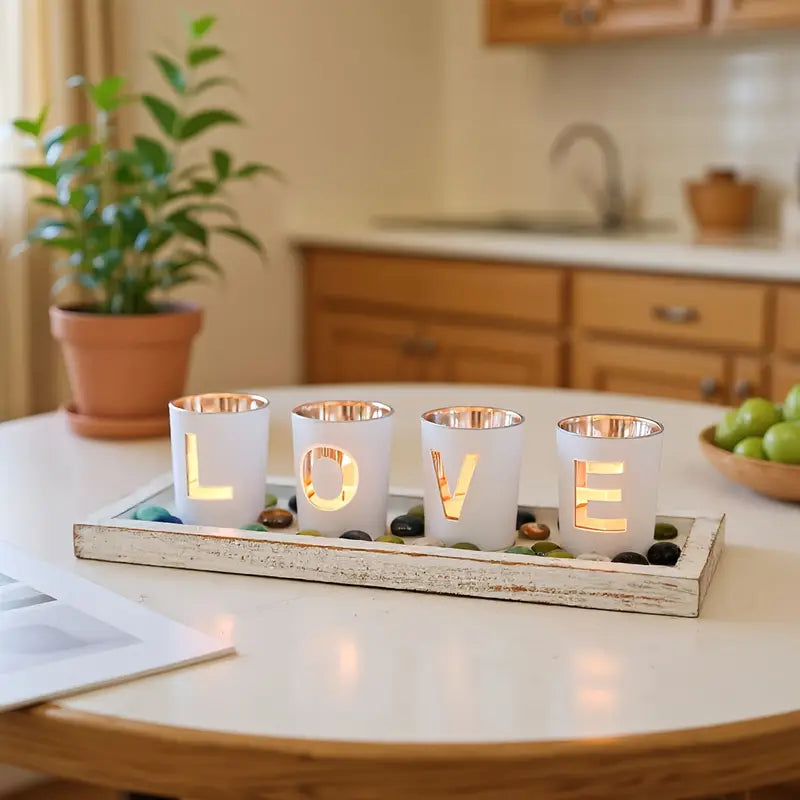 Ensemble de bougeoirs en bois + verre