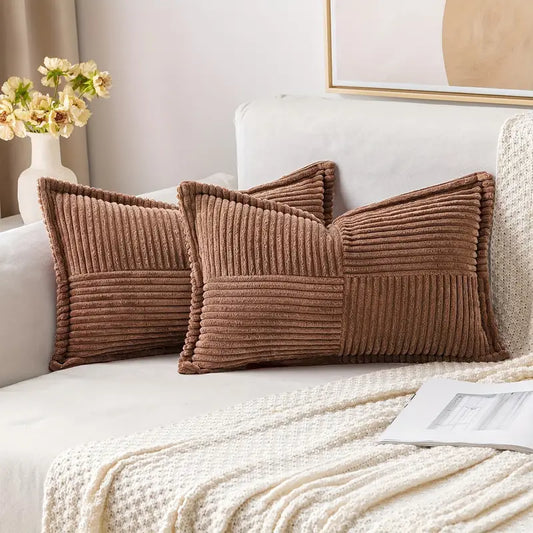 2 pièces coussin rectangulaire en velours côtelé à rayures