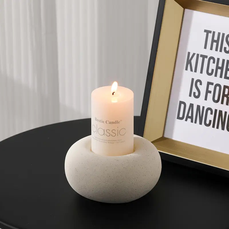 Porte-Bougie en Céramique Blanche à Motif Beignet