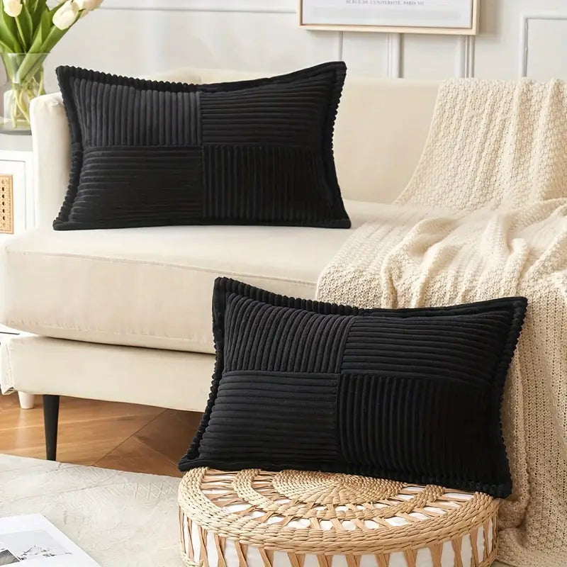 2 pièces coussin rectangulaire en velours côtelé à rayures