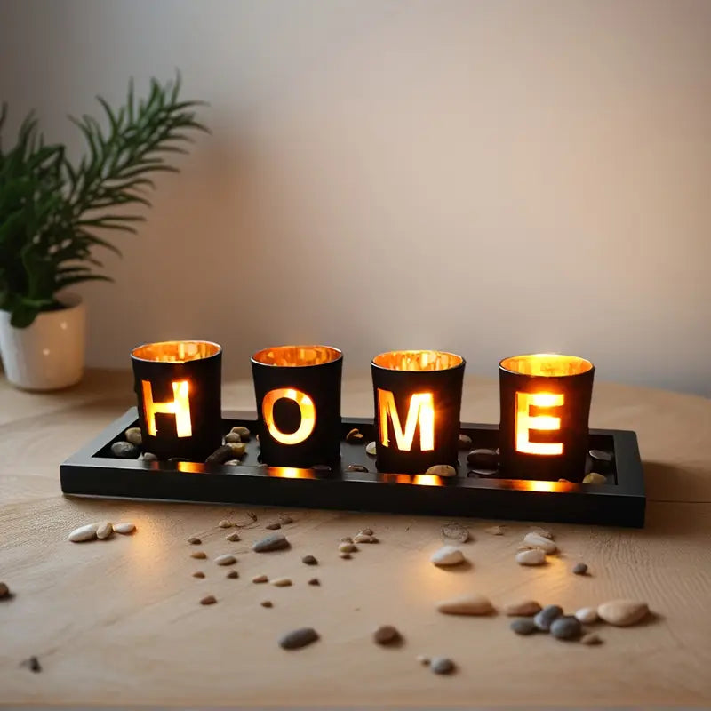 Ensemble de bougeoirs en bois + verre